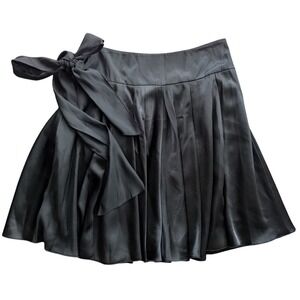 VTG Cache Black Satin Pleated A Line Mini Skirt with Bow Detail Glam Formal Sz 8